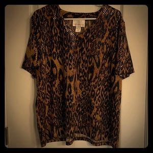 🐆cheta print with sequins short sleeve blouse 1x